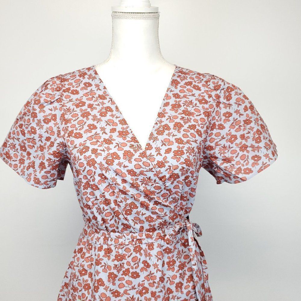 Madewell Fiore Floral Short Sleeve Cotton Wrap Dress Fiore Print Pale Dawn NWOT - Picture 3 of 10